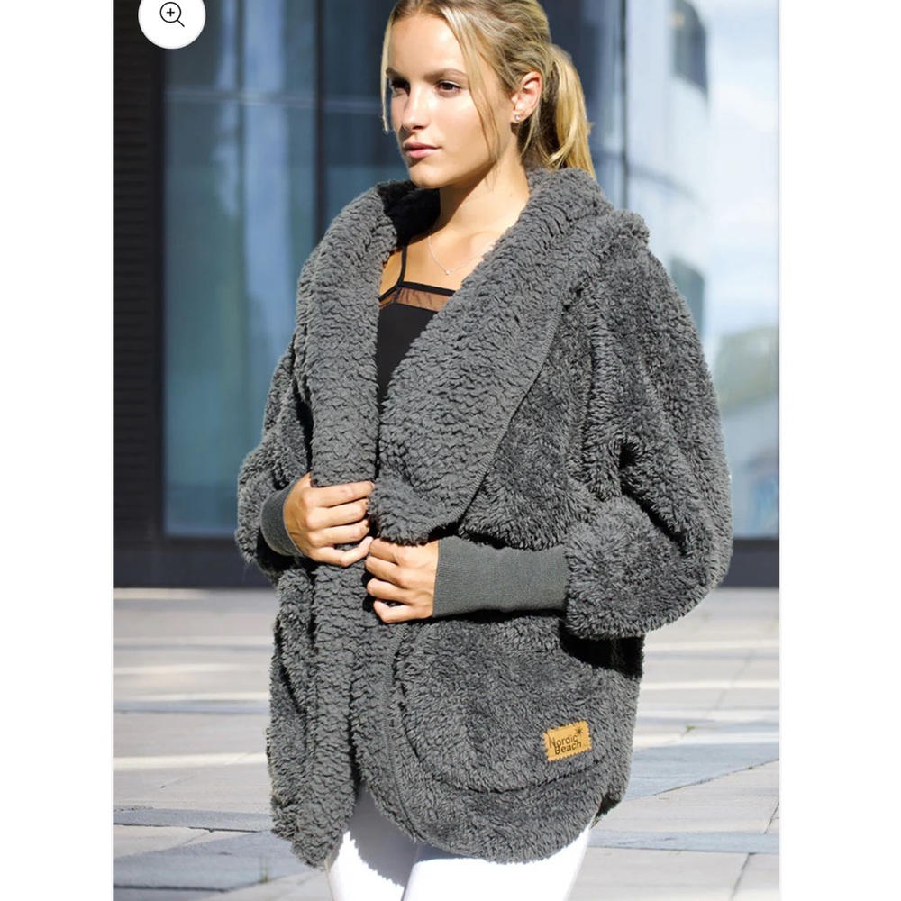 Nordic Beach Cozy Plush Shawl Collar Women's Wrap Jacket - Koala Gray - One Size